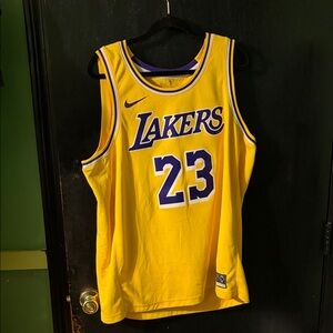 Nike Lakers Yellow #23 Basketball Jersey with Purple Trim